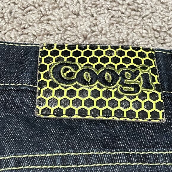 Coogi Jeans Mens 34x33 Dark Wash Baggy Embroidered Yellow Hornet Bee Y2K Hip Hop - Picture 8 of 15